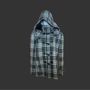 St. John’s Bay Houndstooth Pea Coat Zip Toggle Closure w/ Hood Women’s Large